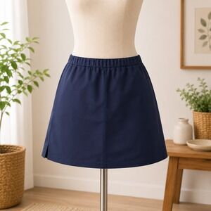 Open Edit Mini Skirt Womens Size S Navy Blue Elastic Waist Straight Casual Slit